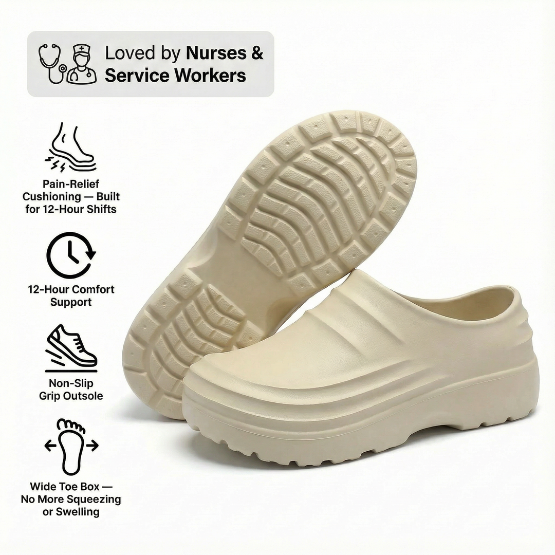 NursePro 12-timers Skift Træsko - Indbygget Bue Support til Plantar Fasciitis, Bred Tåboks, Skridsikker